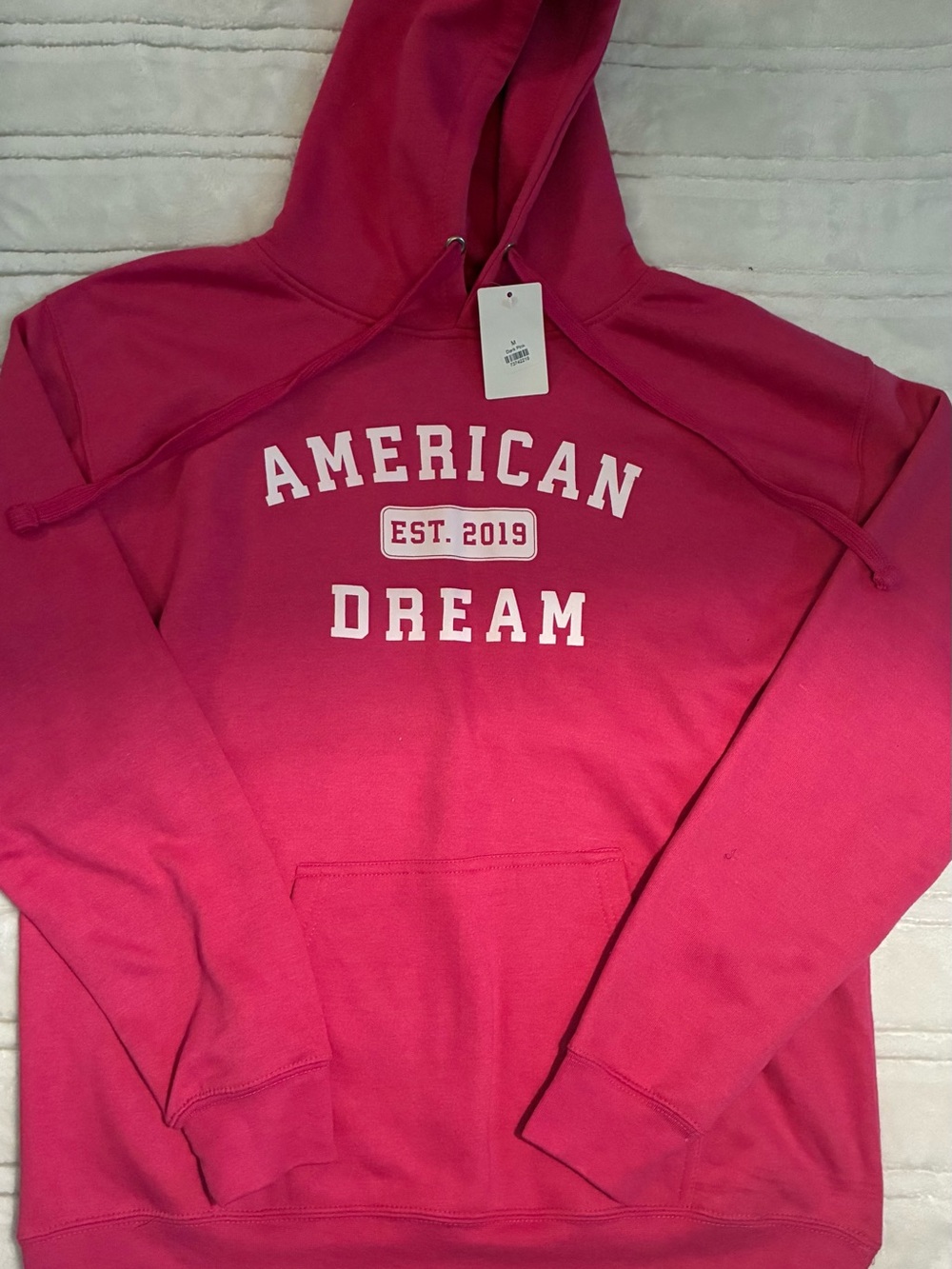American Dream Pink Pullover Hoodie with White Logo